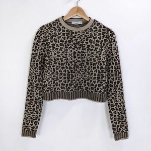 Zara Size S Womens Leopard Animal Print Cropped Sweater Brown Metallic Gold